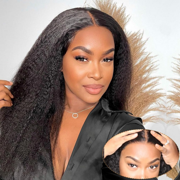 Kinky Straight 5X5 Real HD Human Hair Lace Front Wig