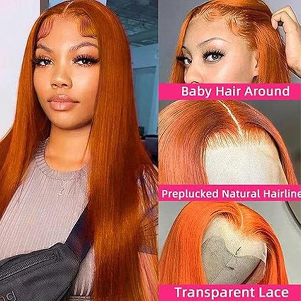 #350 Ginger Human Hair Wig 13x4 Straight Lace Front Wigs