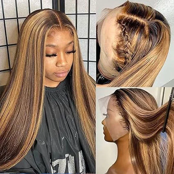 Highlight 4/27 Honey Blonde 13x4 Straight Lace Front Wig Human Hair