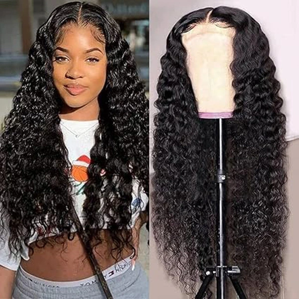  4X4 Deep Wave Lace Closure Human Hair Wigs 