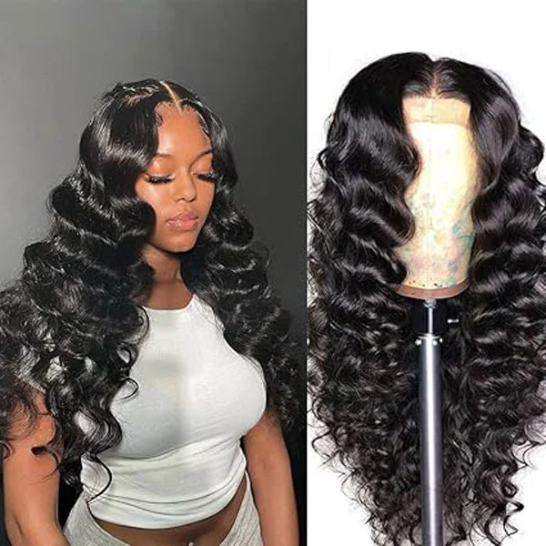 4x4 Lace Closure Wigs Loose Deep Human Hair 