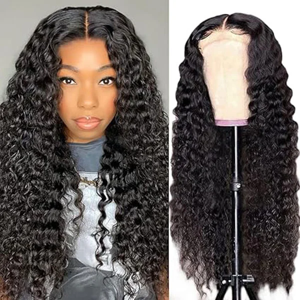 4X4 Water Curly Lace Closure Human Hair Wigs for Black Women