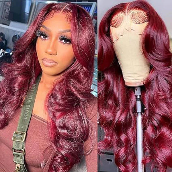 99J Burgundy Body Wave 4x4 Lace Closure Wigs Human Hair 