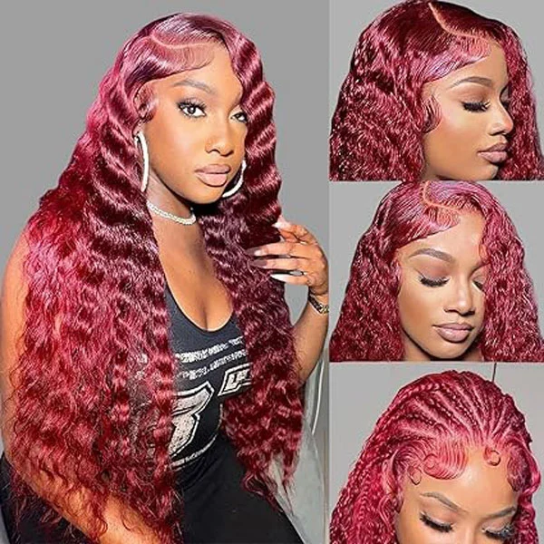 4x4 99J Burgundy Loose Wave Lace Closure Wigs Human Hair  