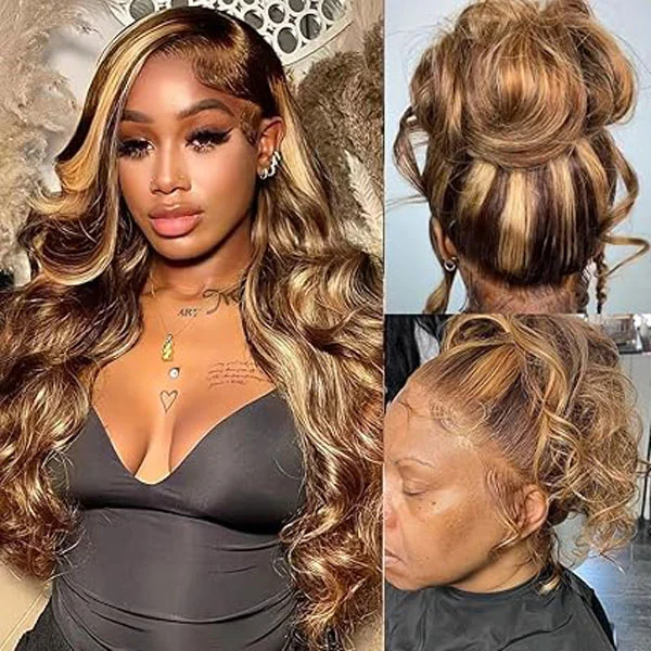 4/27 Colored Honey Blonde 360 Lace Front Wigs Human Hair Body Wave