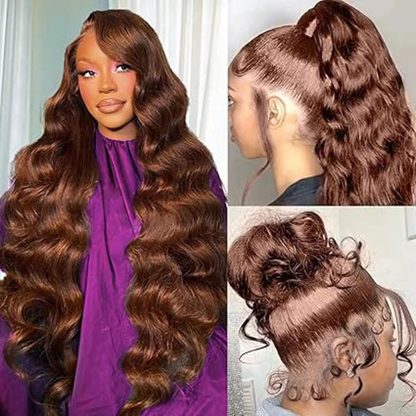 Chocolate Brown Lace Front Wig Human Hair 360 Body Wave Wigs