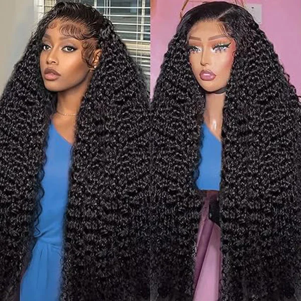 13x4 Deep Wave Lace Front Wigs Human Hair HD Transparent Glueless Curly Wigs