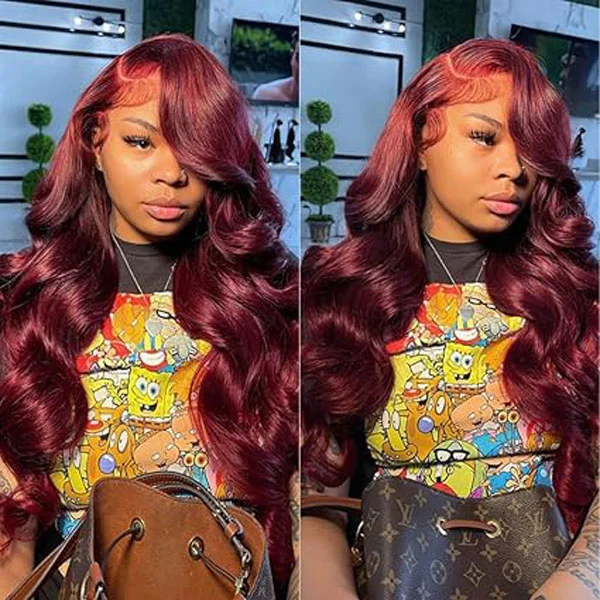 13x4 HD 99J Burgundy Lace Front Wigs Human Hair Glueless Body Wave Wigs