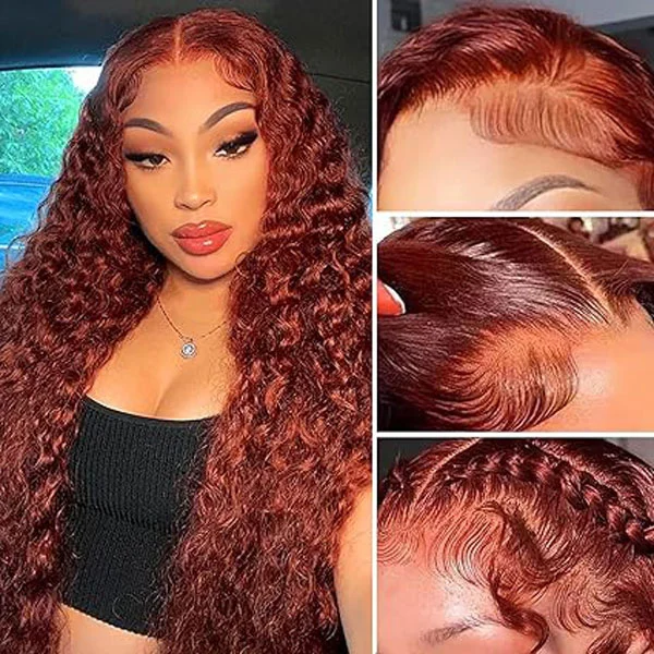 13x6 Reddish Brown Lace Front Wigs Human Hair Deep Wave Wig 