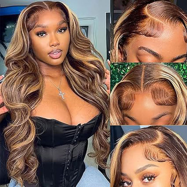 Highlight 4/27 13x6 HD Lace Front Wig Human Hair Body Wave Glueless Wigs 