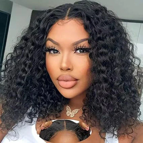 4x4 Glueless Wigs Water Wave Bob Wig Human Hair Lace Closure Wigs 