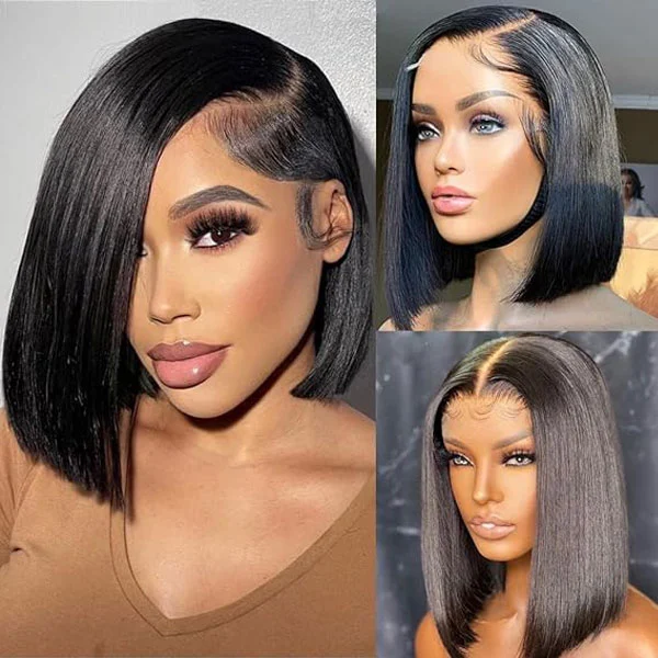 Short Straight Bob Wigs Human Hair Closure Wig Pre Plucked with Baby Hair 
